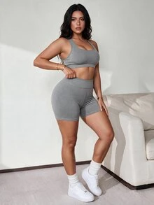 Slayform Slayform 2PCS Women Plus Size Sports Alternative Shorts Gym Gray Summer - Multicolor - View 6