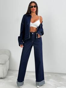 SHEIN Tall Women Denim Two-Piece Outfits - Dark Wash - View 6
