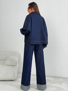 SHEIN Tall Women Denim Two-Piece Outfits - Dark Wash - View 2