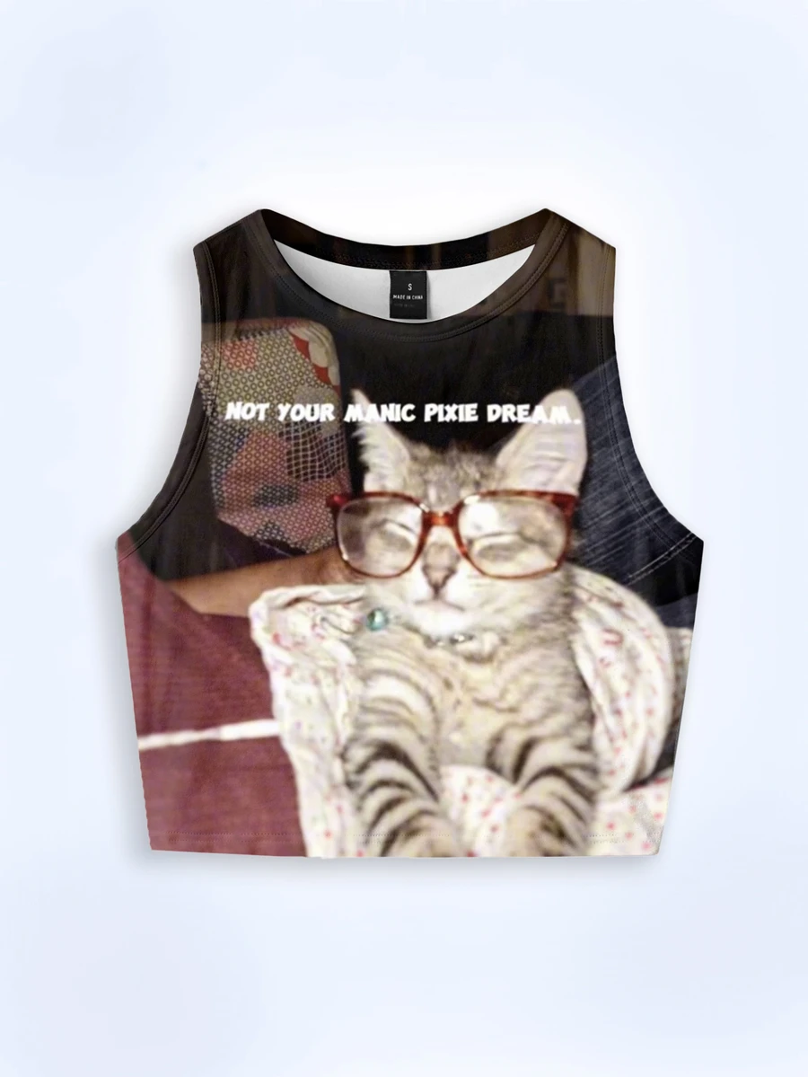 Y2Kool BiGraphic Women's Y2K Cat Animals Print Cropped Round Neck Tank Top, Wedding Guest, Music Festival, Musician, Night Club - Multicolor - View 1