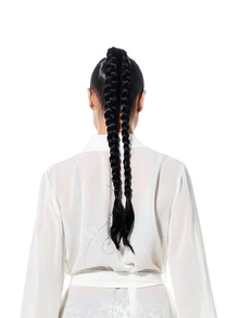 BABYPHAT Bata de salón blanca con logo de cristal, con puños de felpa sintética lujosa, cuello en V y cinturón, estilo kimono corto para prendas de dormir de invierno - Blanco - Ver 2