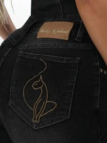 BABYPHAT Stretch Denim Capri Jeans With Turn Up Hems For Women Mid Rise Cropped Pants Summer Casual Wear - Black - View 5