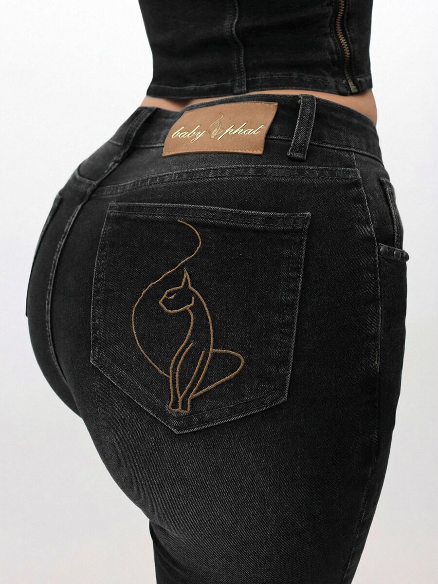 BABYPHAT Stretch Denim Capri Jeans With Turn Up Hems For Women Mid Rise Cropped Pants Summer Casual Wear - Black - View 1