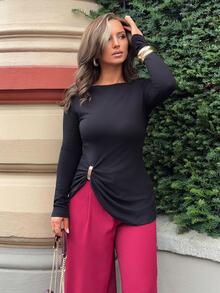 Jeta Ari Women's Casual Knitted Long Sleeve High Neck T-Shirt With Asymmetrical Split Hem - Black - View 5