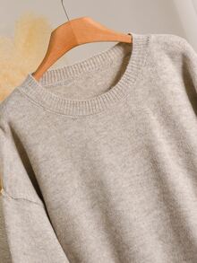 CosyJoli Sweater Bahu Longgar Motif Kotak-kotak Abu-abu Plus Formal untuk Guru Musim Gugur Kasual Tradisional Musim Dingin - Light Grey - View 6