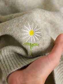 CosyJoli Pullover Rajut Wanita Ukuran Plus Elegan Gaya Prancis Kasual dengan Hiasan Ruffle Daisy untuk Musim Gugur/Dingin, Serbaguna, dan Bordir Mesin. - Olive Green - View 8