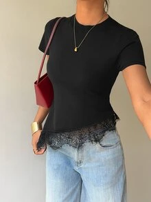 Siren Gaze Women's Lace Patchwork Casual Simple Elegant Versatile Daily Wear Going Out Knit Top Brunch Night Out Black Summer - Black - View 7