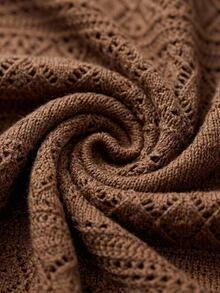 SHEIN Petite Size Women Solid Color Hollow Out Detailed Shades Of Brown Casual Lounge Autumn - Brown - View 5