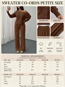 SHEIN Petite Size Women Solid Color Hollow Out Detailed Shades Of Brown Casual Lounge Autumn - Brown - View 3