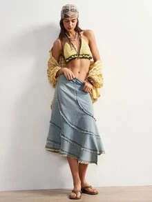 Bohemela Women's Casual Solid Color Woven Skirt Vacation Holiday Daily Light Blue Autumn - Blue - View 7