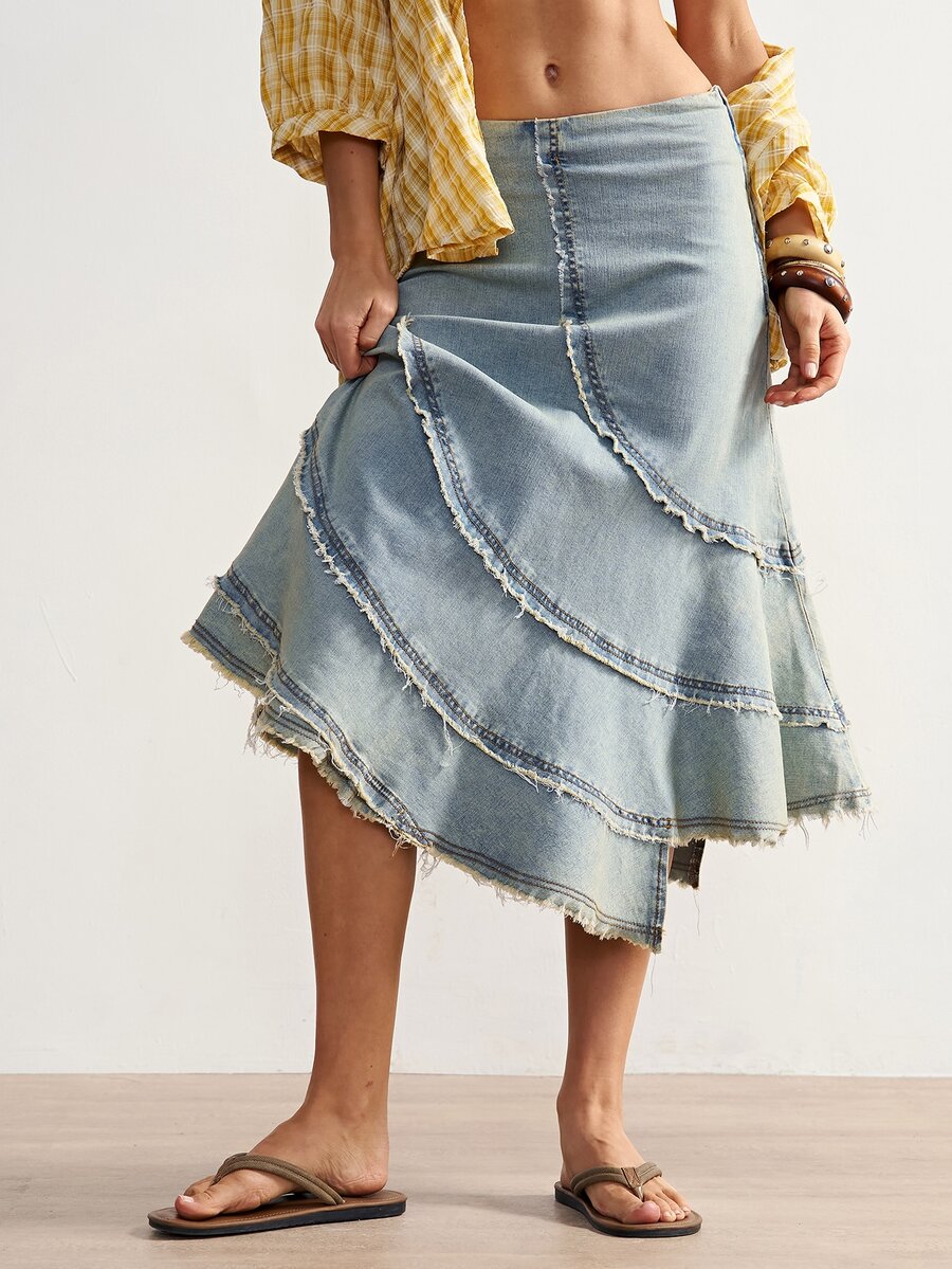 Bohemela Women's Casual Solid Color Woven Skirt Vacation Holiday Daily Light Blue Autumn - Blue - View 1