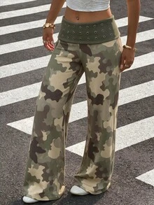 Muchica 女款海軍藍針織直筒長褲 - 綠色 - 查看 3