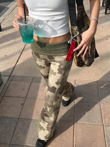 Muchica 女款海軍藍針織直筒長褲 - 綠色 - 查看 5