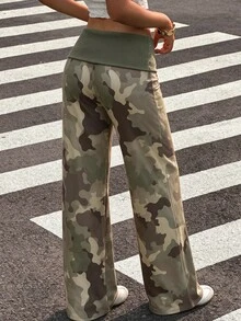 Muchica 女款海軍藍針織直筒長褲 - 綠色 - 查看 2