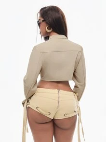 Vadaroq 女款秋季時尚雙排扣短版夾克 - 白色 - 查看 4
