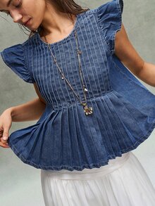 Bohemela Women's Ruffle Collar Casual Cottage Core Boho Daily Shirt For Summer Vacation Blue - Blue - View 4