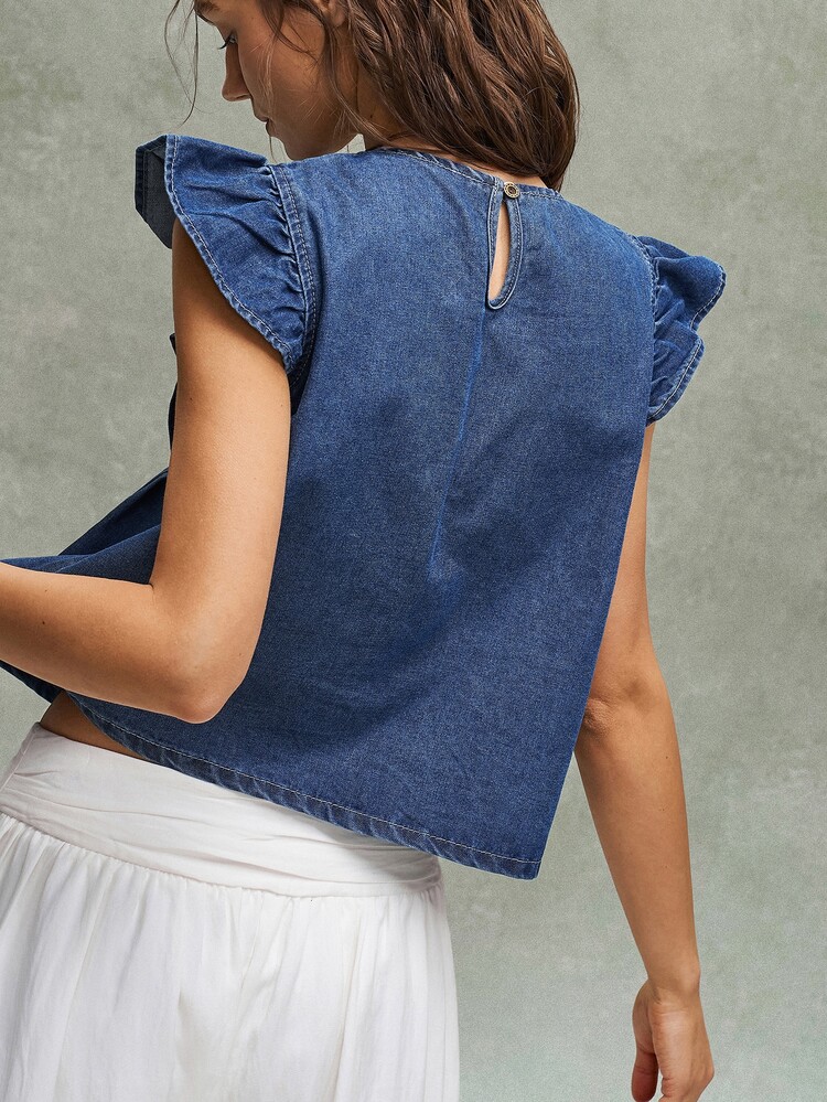 Bohemela Women's Ruffle Collar Casual Cottage Core Boho Daily Shirt For Summer Vacation Blue - Blue - View 6