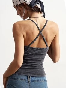 Bohemela 1pc Women's Solid Color Knit Bodycon Camisole - Black - View 6
