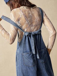 Bohemela Women's Casual Vintage Solid Color Loose Jumpsuit Boho Picnic Vacation Blue Summer - Blue - View 6