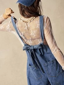 Bohemela Women's Casual Vintage Solid Color Loose Jumpsuit Boho Picnic Vacation Blue Summer - Blue - View 8