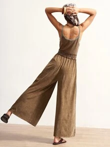 Bohemela Women's Casual Solid Color Knit Jumpsuit, Spring/Summer Resort Brunch Vacation Brown - Brown - View 3