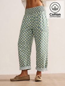 Bohemela Women's Loose Solid Color Woven Wide Leg Pants, Spring/Summer - Medium Wash - View 1