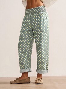 Bohemela Women's Loose Solid Color Woven Wide Leg Pants, Spring/Summer - Medium Wash - View 8