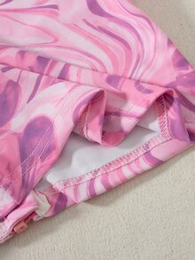 SHEIN 青少年女孩 3 件套大理石印花套裝，時尚舒適高彈力運動健身休閒運動公主風背心，適合秋季與萬聖節 - 粉色 - 查看 7