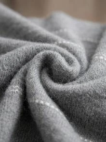 SHEIN Plus Size Women Grey Solid Color Mock Neck Pocket Stitch Detailed Pullover Sweater Pants Set Vacation Graduation Casual Elegant Homewear - Grey - View 5