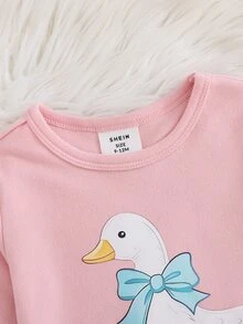 SHEIN Infant Toddler Cute Comfortable Cartoon Print Pattern Fitted Pajama Set Loungewear Set - Pink - View 5