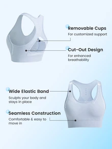 SHEIN Sovereign Charm Seamless Cut Out Back Sports Bra - Baby Blue - View 4