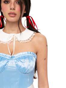 ROMWE Avant Colorblock Ruffle Hem Tube Dress With Apron - Blue - View 2