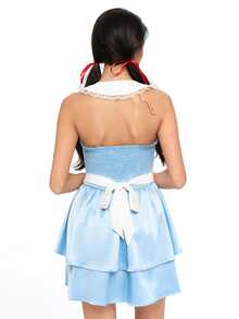 ROMWE Avant Colorblock Ruffle Hem Tube Dress With Apron - Blue - View 4