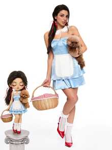 ROMWE Avant Colorblock Ruffle Hem Tube Dress With Apron - Blue - View 9