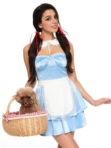 ROMWE Avant Colorblock Ruffle Hem Tube Dress With Apron - Blue - View 7