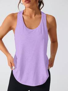 SHEIN Sovereign Charm 女士休闲运动纯色健身无袖背心 - 紫色 - 查看 5