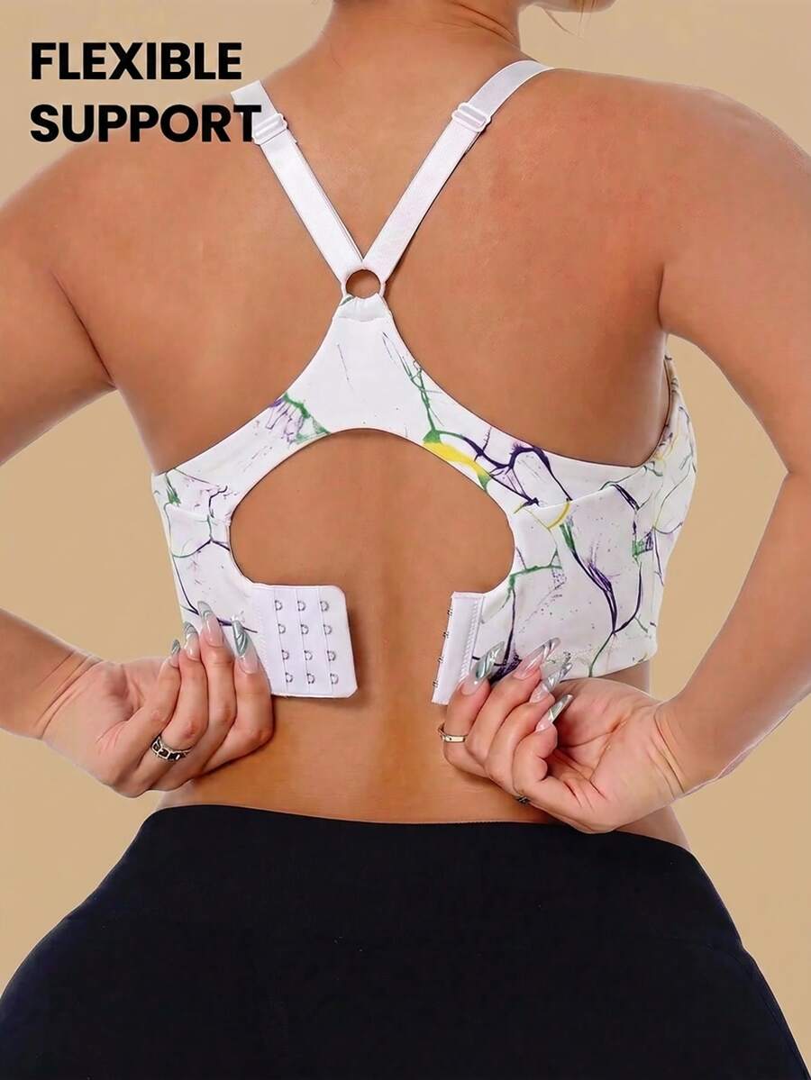 SHEIN Rhythm Era حمالة صدر رياضية للنساء بمقاس كبير بدون ظهر بربطة عنق هالتر للجيم باللون الأبيض للصيف - متعدد الألوان - مشاهدة 1