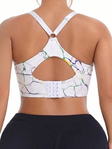 SHEIN Rhythm Era حمالة صدر رياضية للنساء بمقاس كبير بدون ظهر بربطة عنق هالتر للجيم باللون الأبيض للصيف - متعدد الألوان - مشاهدة 4
