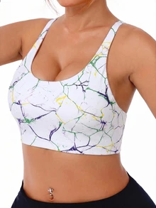 SHEIN Rhythm Era حمالة صدر رياضية للنساء بمقاس كبير بدون ظهر بربطة عنق هالتر للجيم باللون الأبيض للصيف - متعدد الألوان - مشاهدة 3