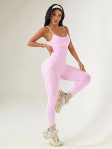 Sovereign Charm Women's Backless Camisole Jumpsuit Pink Athletic Jumpsuit - Pink - View 8