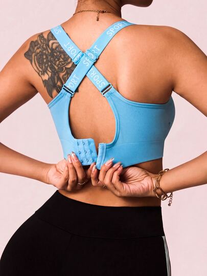 SHEIN Sovereign Charm Women's Letter Print Criss-Cross Back Everyday Fitness Sports Bra