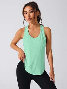 SHEIN Sovereign Charm 女士纯色日常健身背心 - 薄荷綠 - 查看 6