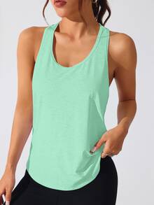 SHEIN Sovereign Charm 女士纯色日常健身背心 - 薄荷綠 - 查看 2