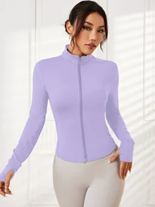 Sovereign Charm Chaqueta deportiva morada de mujer de unicolor, con cremallera, de manga larga, estilo casual, simple y cómoda, para hacer ejercicio - Morado - Ver 4