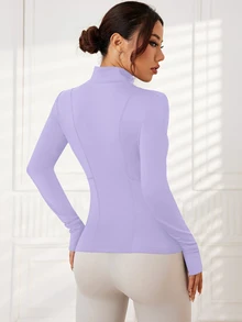 Sovereign Charm Chaqueta deportiva morada de mujer de unicolor, con cremallera, de manga larga, estilo casual, simple y cómoda, para hacer ejercicio - Morado - Ver 2