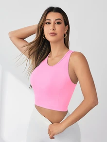 SHEIN Sovereign Charm Women's Cross Back Seamless Workout Tank Top Fitted Shirtworkout Tank Top - Pink - View 6