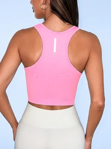 SHEIN Sovereign Charm Women's Cross Back Seamless Workout Tank Top Fitted Shirtworkout Tank Top - Pink - View 1