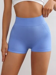 Sovereign Charm Women's High Waisted Letter Print Athletic ShortsWomen Sweat Short, Gym Short, Biker Short - Blue - View 3