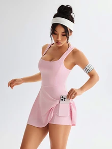 Sovereign Charm Women's Solid Color Sleeveless Casual Cross Back Sports Dress Athletic Dress - Pink - View 7