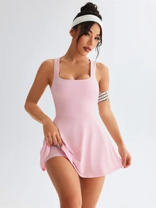 Sovereign Charm Women's Solid Color Sleeveless Casual Cross Back Sports Dress Athletic Dress - Pink - View 6